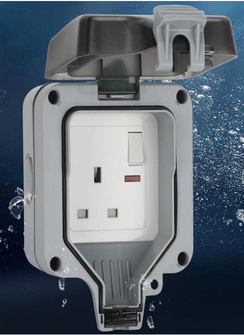 Electrical Sockets Switching Power Socket Socket With Indicator Light Weatherproof Outdoor Socket Outdoor Socket Waterproofing Ip66 Switched Socket Covers 13a Outdoor Wall Socket  Grey ﻿