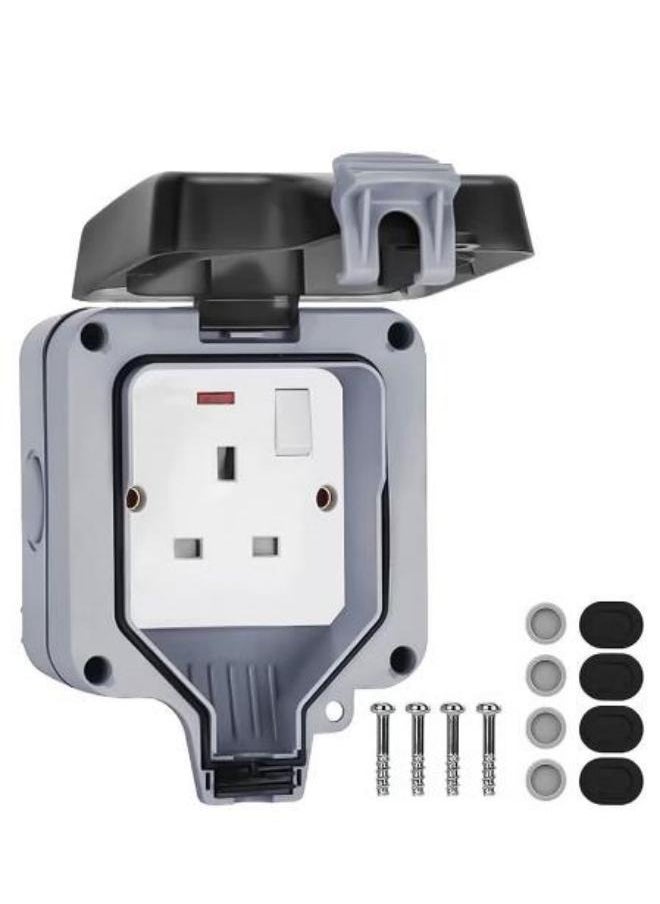 Generic - Electrical Sockets Switching Power Socket Socket With Indicator Light Weatherproof Outdoor Socket Outdoor Socket Waterproofing Ip66 Switched Socket Covers 13a Outdoor Wall Socket  Grey ﻿ - Image 1
