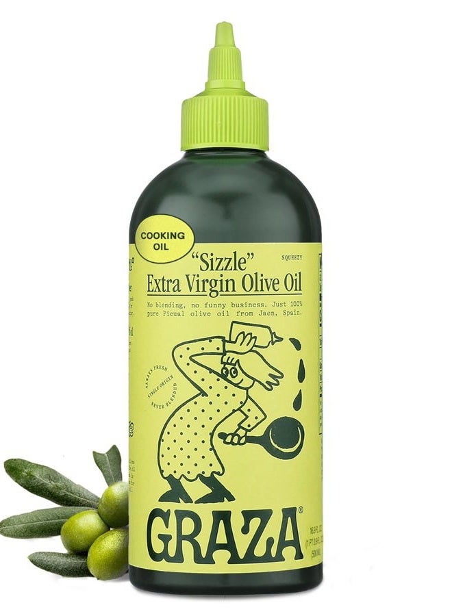 Sizzle Extra Virgin Olive Oil, Cooking Oil - High Polyphenol Peak Harvest EVOO Cooking Oil in a Squeeze Bottle - Single Farm Olives from Spain - 16.9 Fl Oz (500ml)