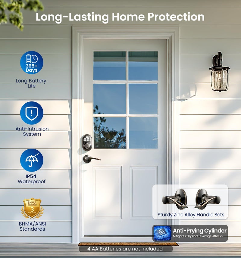 Veise Keyless Entry Door Lock with 2 Lever Handles - Electronic Keypad Deadbolt, Auto Lock, Back Lit & Easy Installation Design, Front Door Handle Sets, Oil Rubbed Bronze - Image 5