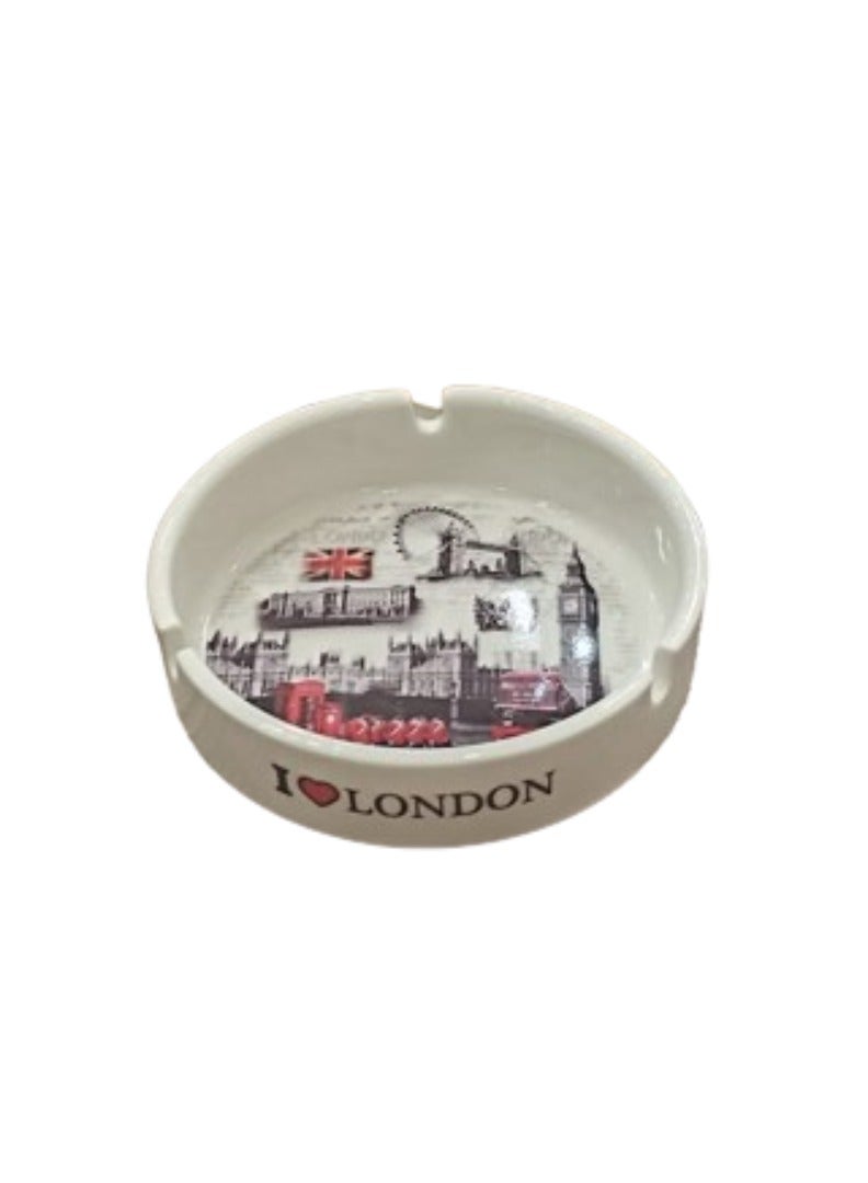 Liying London Iconic Location Designed Ceramic Glass Ashtray for Home Office Outdoor Decorative, Clear Tabletop Ashtray for Cigarettes (10cmx11cmx3cm)  - Image 1