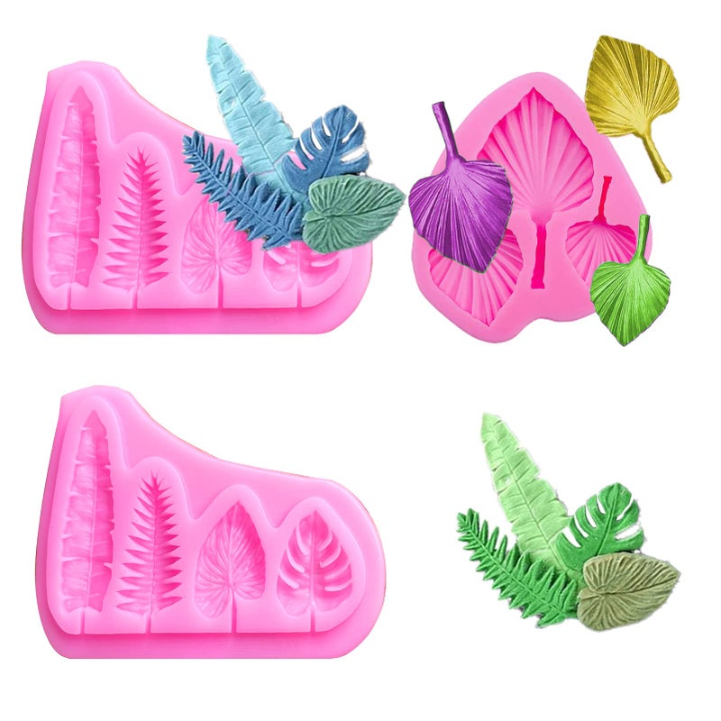 3 Pack Fan Leaf Silicone Mold  Tropical Leaves Palm Monstera Chocolate Fondant Mold for Chocolate Candy Baking Sugar Cakes Decorating