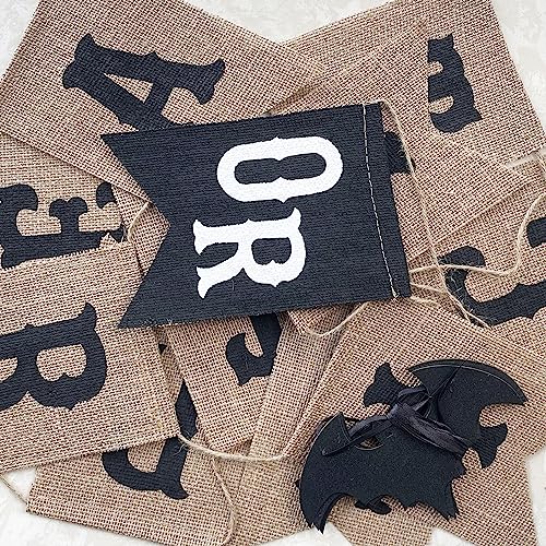 Uniwish Trick or Treat Burlap Banner Halloween Decorations for Mantel Fireplace Glitter Bat Garland Bunting Home Wall Decor Halloween Party Supplies - Image 4