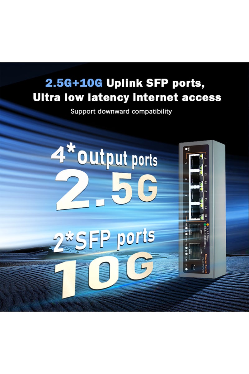 erorex EU Plug 2.5Gbps Network Switch 4+2 Port 2500Mbps Ethernet Switcher 2 Port 10G SFP+ Slot - Image 2