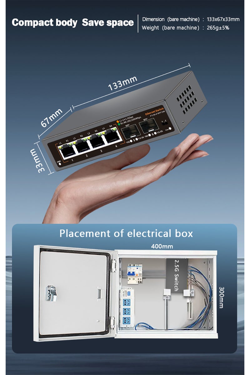erorex EU Plug 2.5Gbps Network Switch 4+2 Port 2500Mbps Ethernet Switcher 2 Port 10G SFP+ Slot - Image 4