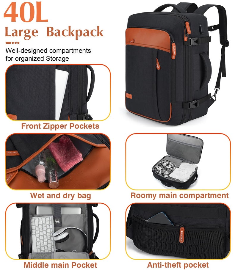 Lumesner 5 Piece Luggage Sets with Travel Backpack, 20" Carry On Hardside Spinner Suitcases, TSA Lock, Durable PC (Black, 5 piece set (20inch)) - Image 3
