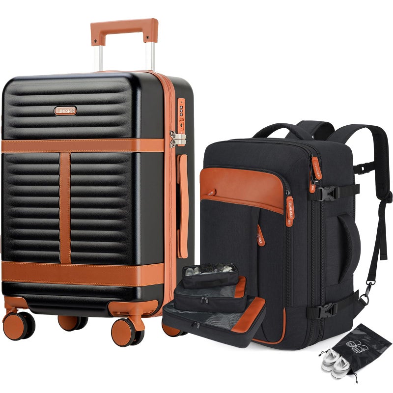Lumesner 5 Piece Luggage Sets with Travel Backpack, 20" Carry On Hardside Spinner Suitcases, TSA Lock, Durable PC (Black, 5 piece set (20inch)) - Image 1