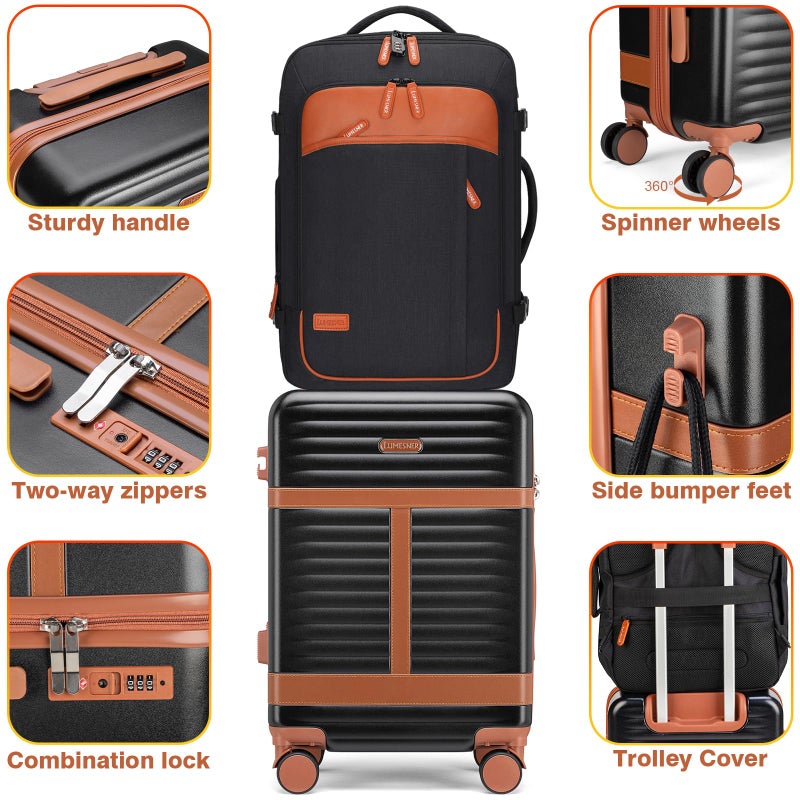 Lumesner 5 Piece Luggage Sets with Travel Backpack, 20" Carry On Hardside Spinner Suitcases, TSA Lock, Durable PC (Black, 5 piece set (20inch)) - Image 2