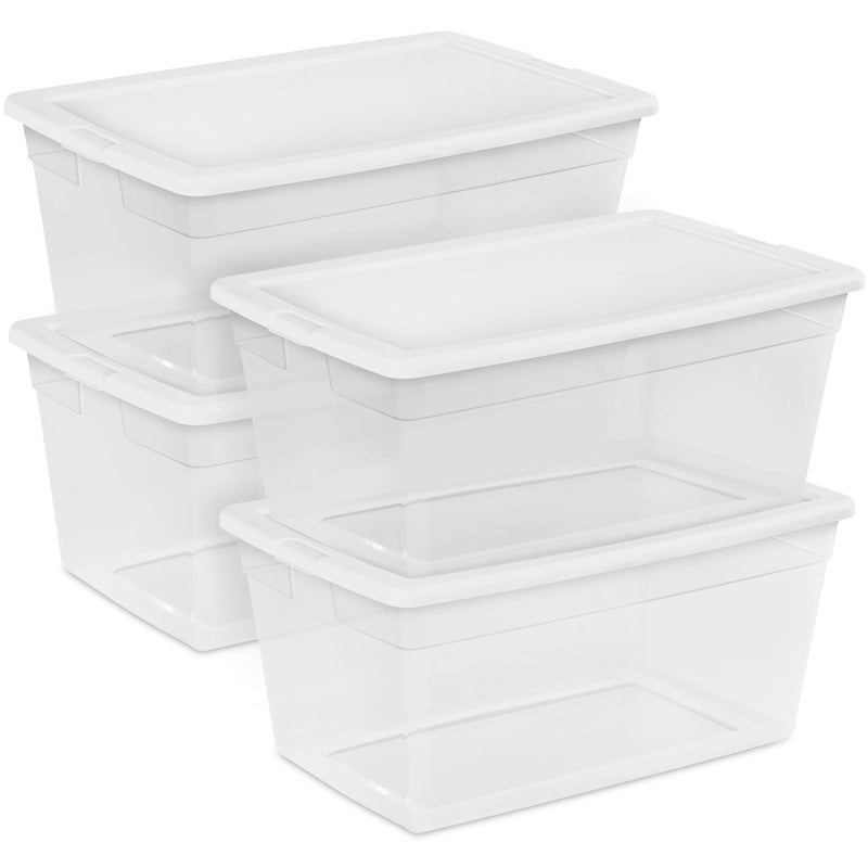 Sterilite Sterilite 4Pack Storage Box Stackable Clear Plastic Bins with SnapOn Lids 90 Quart 