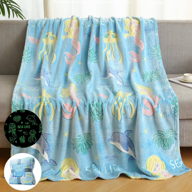 LIFEYJ Glow in The Dark Blanket Mermaid Whale Gifts for Girls BoysSoft Marine Life Blanket 3 4 5 6 7 8 9 10 Year Old Girl GiftsToddler Girls Toys Age 68Easter Gifts for Kids Birthday Gift Presents - Image 2