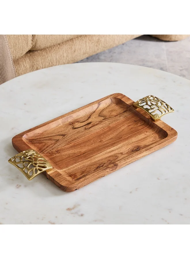 Home Box Sama Wooden Tray with Aluminium Handle - 49x26x5 cm
