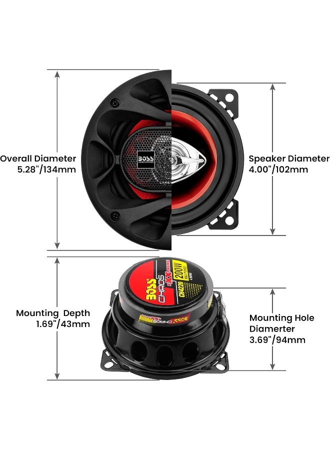 BOSS AUDIO SYSTEMS BOSS Audio Systems CH4220 Car Speakers - 200 Watts of Power Per Pair and 100 Watts Each, 4 Inch, Full Range, 2 Way, Sold in Pairs, Easy Mounting  - Image 4