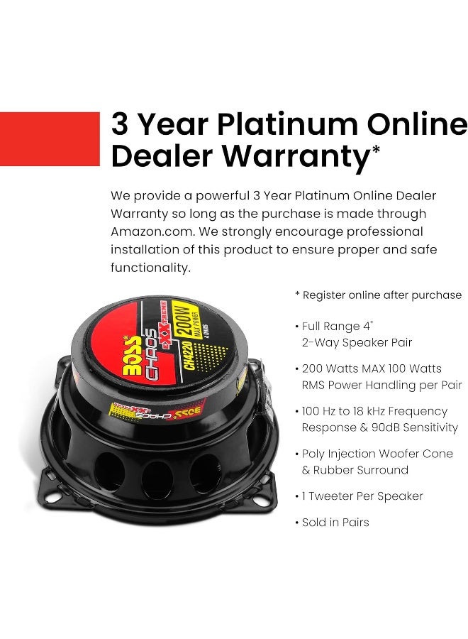 BOSS AUDIO SYSTEMS BOSS Audio Systems CH4220 Car Speakers - 200 Watts of Power Per Pair and 100 Watts Each, 4 Inch, Full Range, 2 Way, Sold in Pairs, Easy Mounting  - Image 3