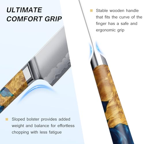 FINTISO Chef Knife 8 inch Kitchen Knife in S35VN Powder Steel Core Japanese Chef Knife, 7-Layers Clad Steel Cooking Knife Super Sharp Knife for Kitchen with Celestial Resin & Wood Handle Gift Box - Image 3