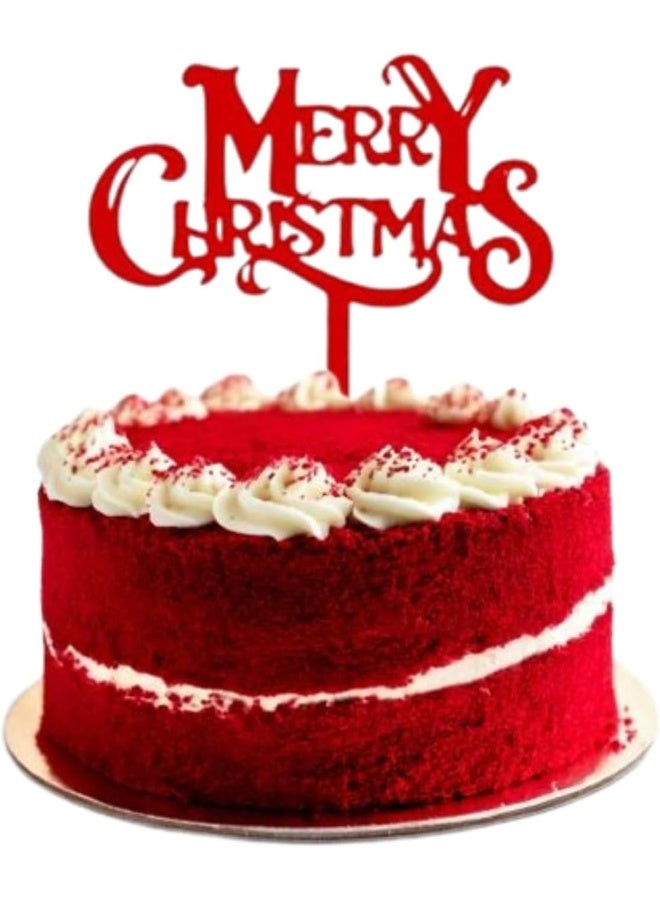TPGP Merry Christmas Acrylic Cake Topper Xmas Red Cake Toppers Elegant Decoration Uk - Image 1