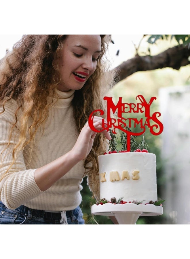 TPGP Merry Christmas Acrylic Cake Topper Xmas Red Cake Toppers Elegant Decoration Uk - Image 2