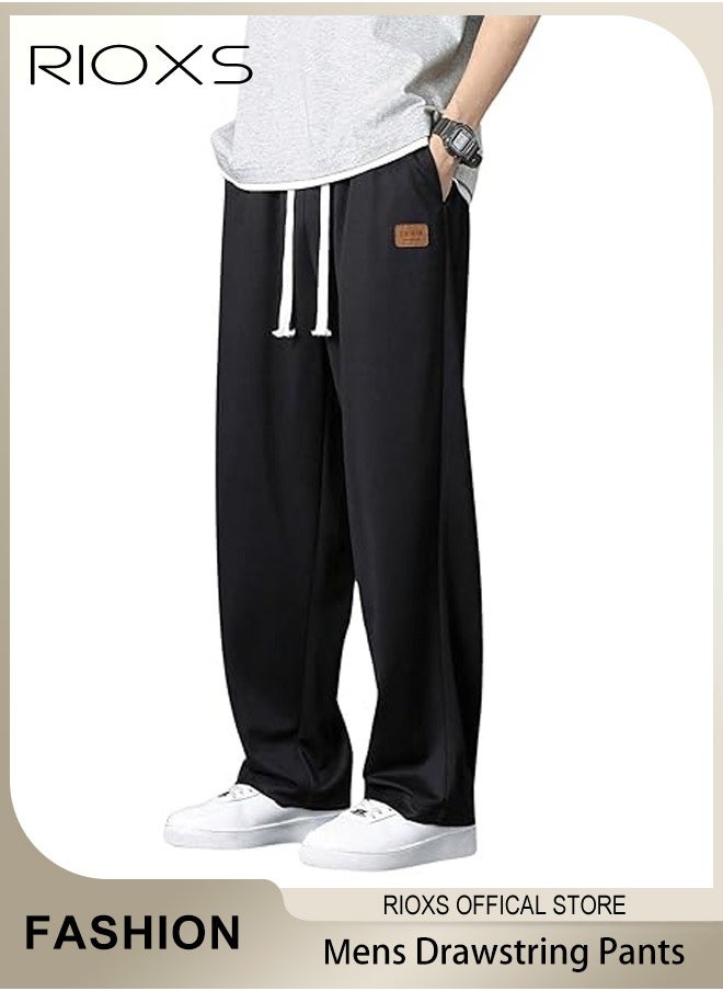 RIOXS Men's Casual Sweatpants,Drawstring Waist Pants With Pockets,Breathable Ice Silk Loose Long Pants,Fashion Straight Leg Pants For Daily Wear  - Image 1
