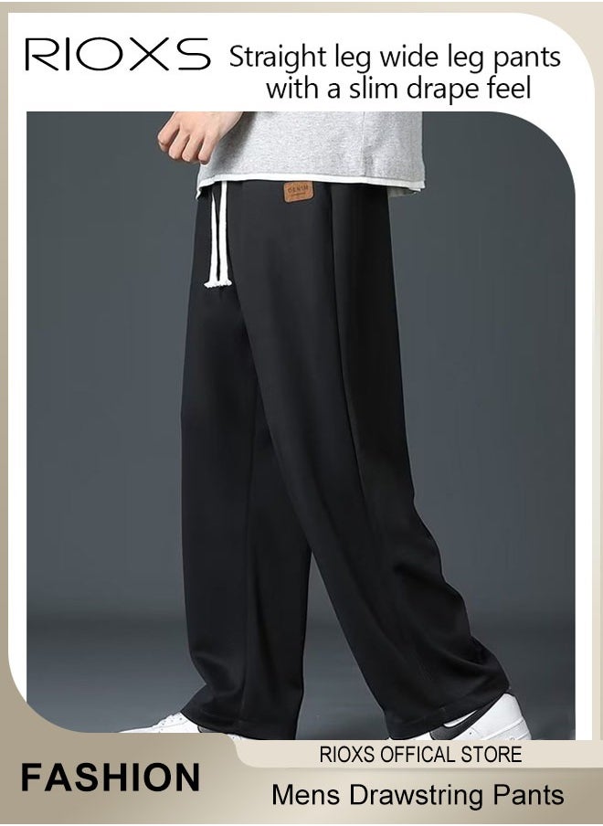 RIOXS Men's Casual Sweatpants,Drawstring Waist Pants With Pockets,Breathable Ice Silk Loose Long Pants,Fashion Straight Leg Pants For Daily Wear  - Image 2
