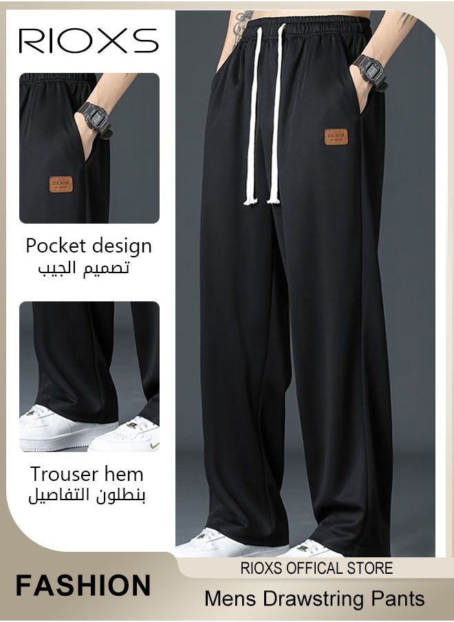 RIOXS Men's Casual Sweatpants,Drawstring Waist Pants With Pockets,Breathable Ice Silk Loose Long Pants,Fashion Straight Leg Pants For Daily Wear  - Image 4
