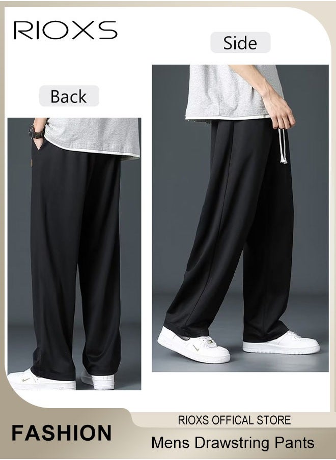 RIOXS Men's Casual Sweatpants,Drawstring Waist Pants With Pockets,Breathable Ice Silk Loose Long Pants,Fashion Straight Leg Pants For Daily Wear  - Image 3