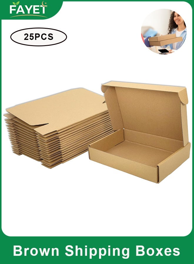 FAYET 25 Pack Brown Corrugated Shipping Boxes, Tab Lock Tuck Top Mailer Boxes for Small Business Packaging, Gift & Book Mailing(20*14*4 cm) - Image 1