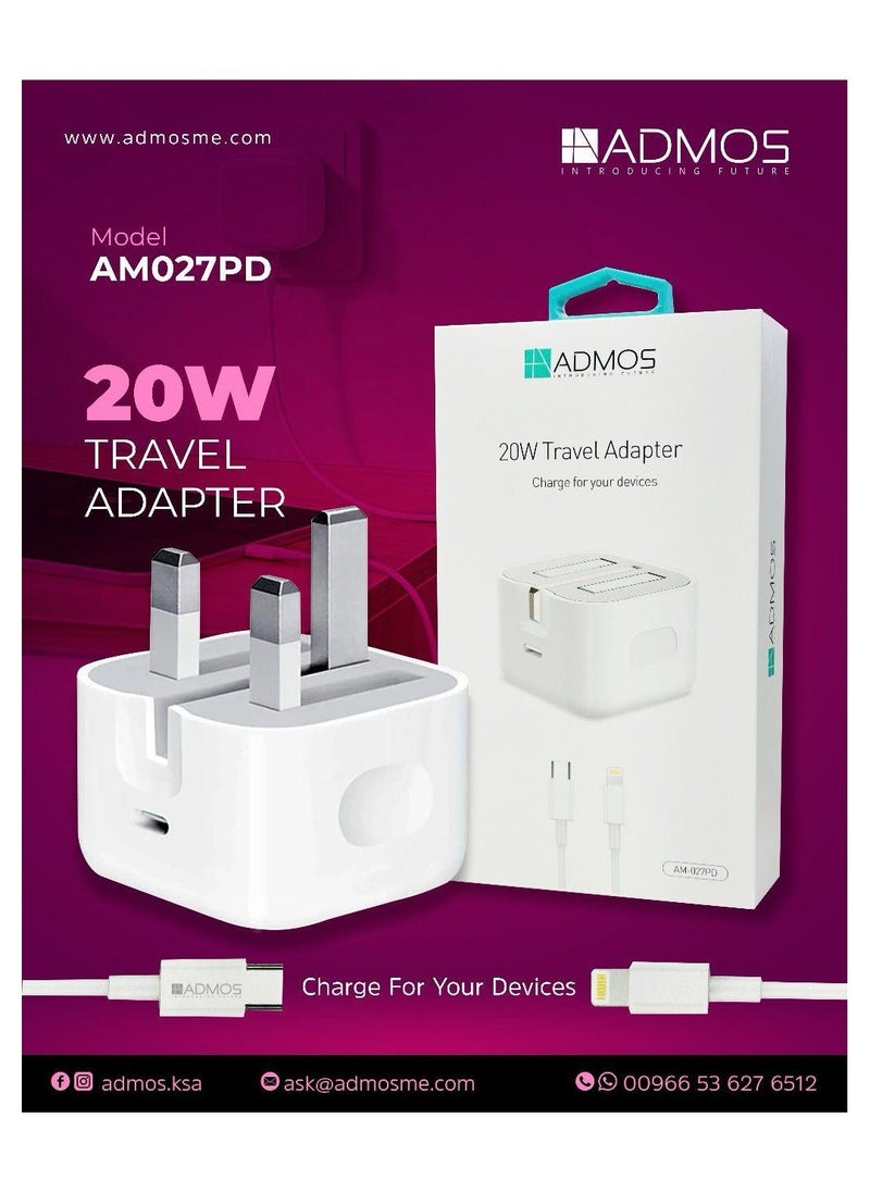 Admos - Admos 20W USB-C Power Adapter and USB-C To Lightning Cable - White - Image 1