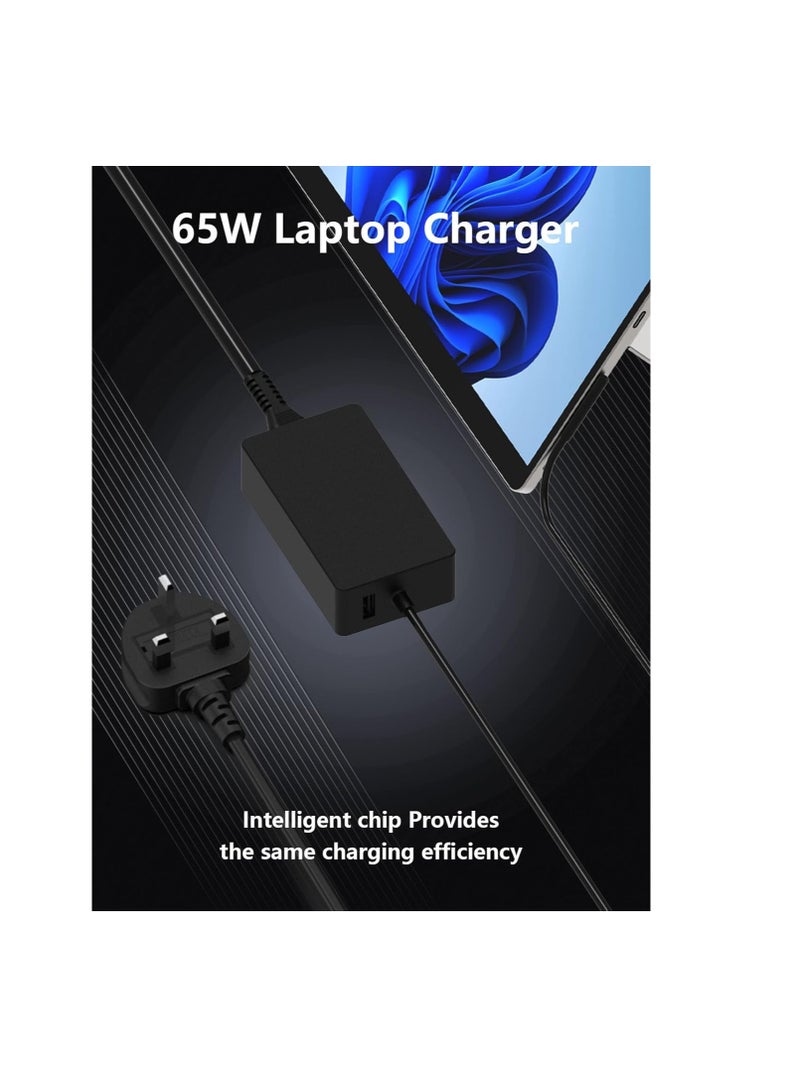 Terabyte 65W Surface Pro Laptop Charger 15V/4A for Microsoft Surface Pro 9 8 7+ 7 6 5 4 3 X, Surface Book 3 2 1, Surface Laptop 5 4 3 2 1, Surface Go Tablet, Support 44W 36W with USB Charging Port, Laptop Adatper Power Supply - Image 2