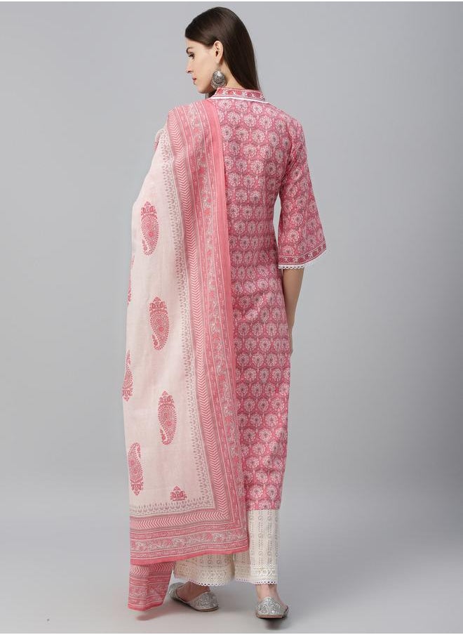 Libas Printed Straight Kurta and Palazzo Pants with Dupatta Set by Styli  - Image 3