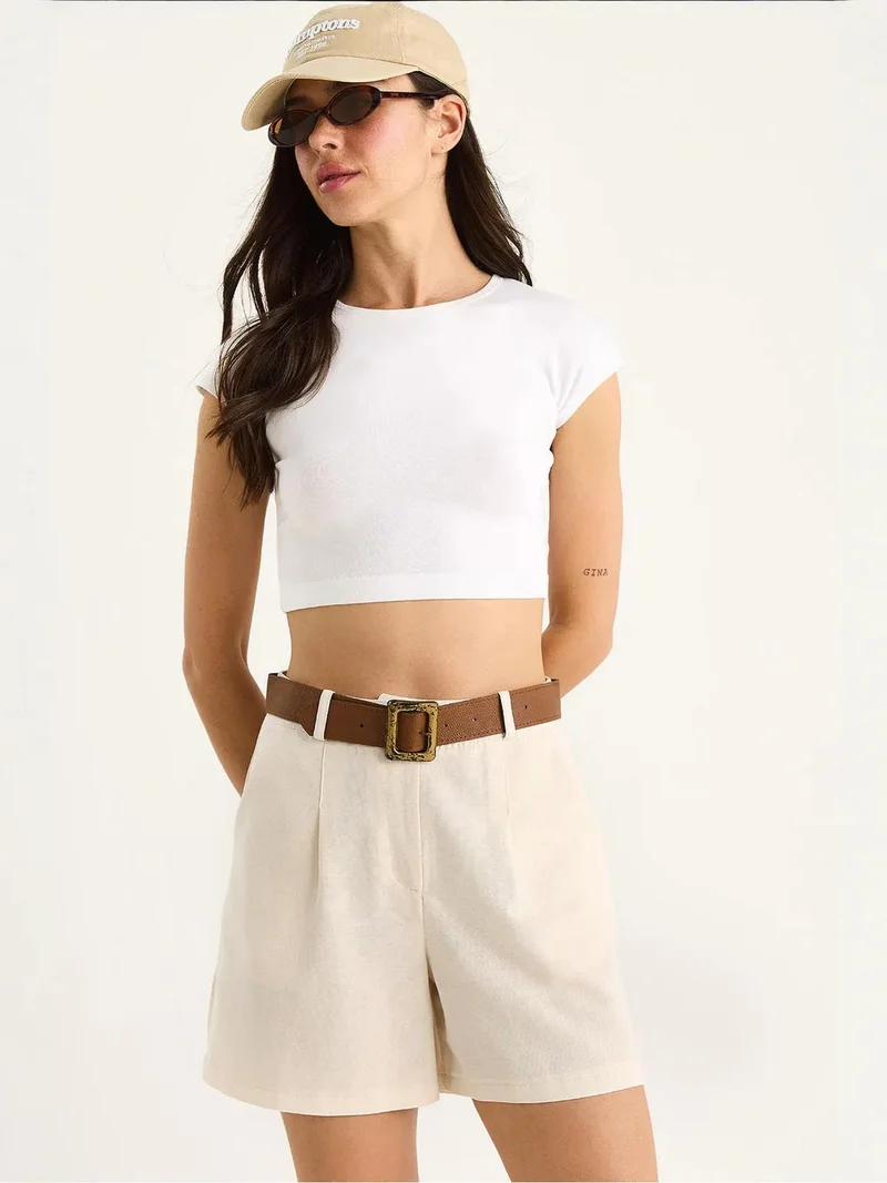 LUCCI Linen Blend Relaxed Fit Wide Leg Shorts with Pockets