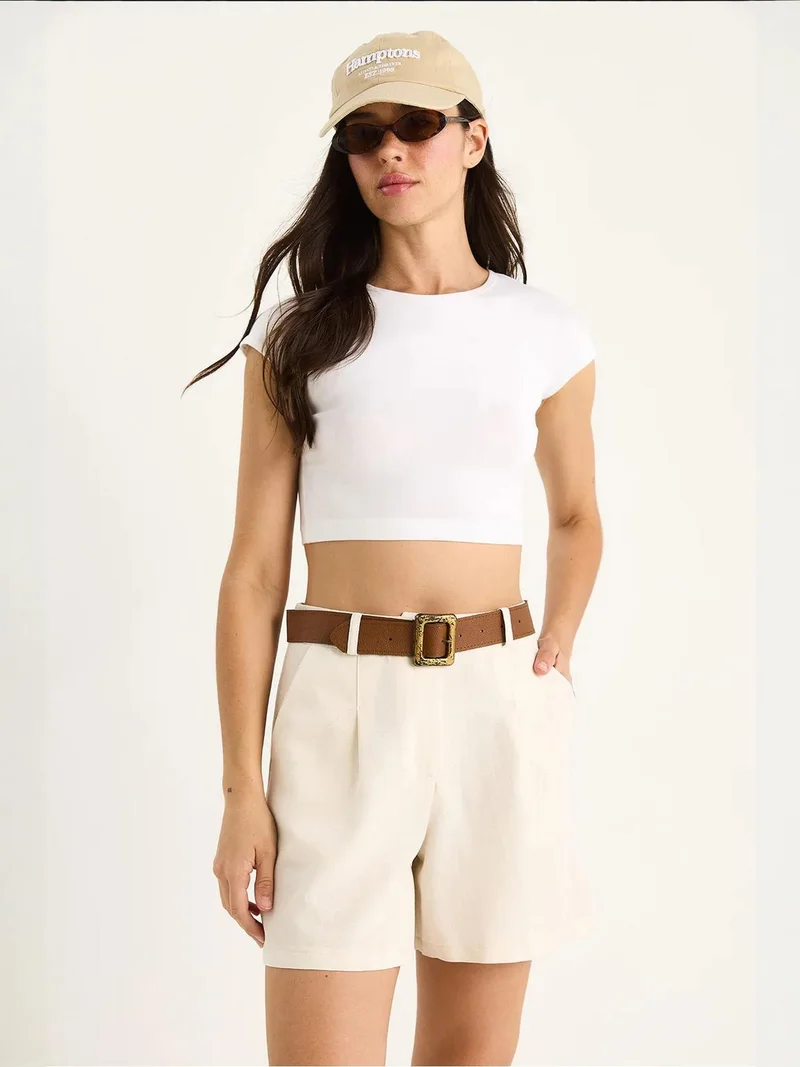 Bianco Lucci LUCCI Linen Blend Relaxed Fit Wide Leg Shorts with Pockets