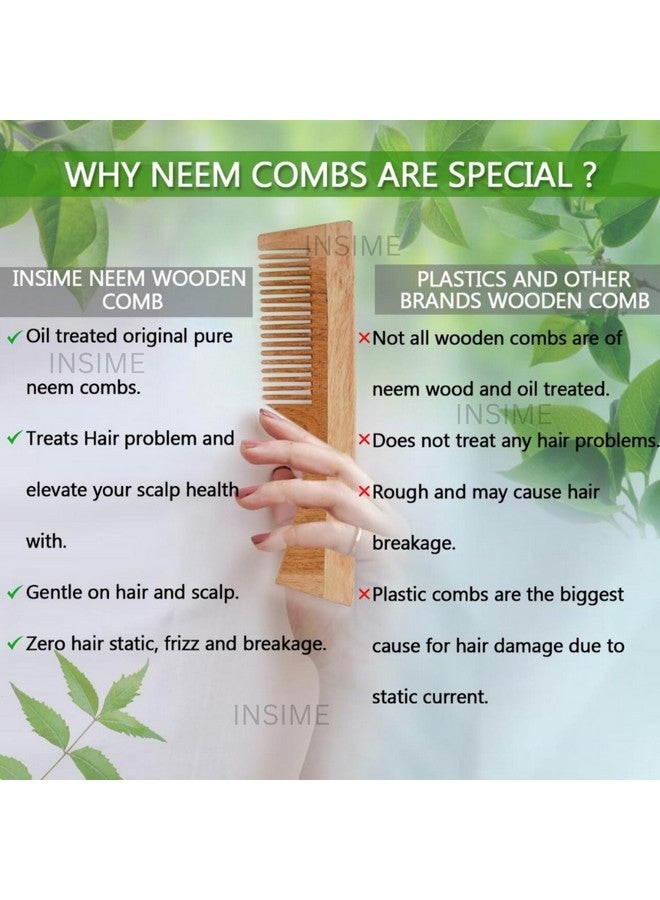 INSIME Wide tooth comb for curly hair | Neem Wooden comb wide tooth hair comb for women hair growth | Detangler hair comb shampoo wide comb for Women & Men Hair Styling - Image 4