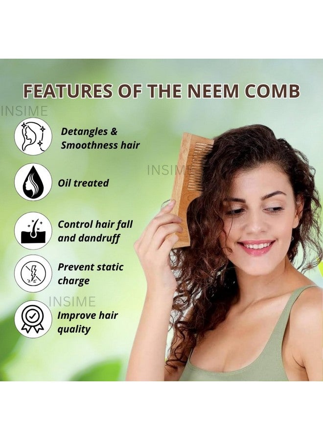 INSIME Wide tooth comb for curly hair | Neem Wooden comb wide tooth hair comb for women hair growth | Detangler hair comb shampoo wide comb for Women & Men Hair Styling - Image 2