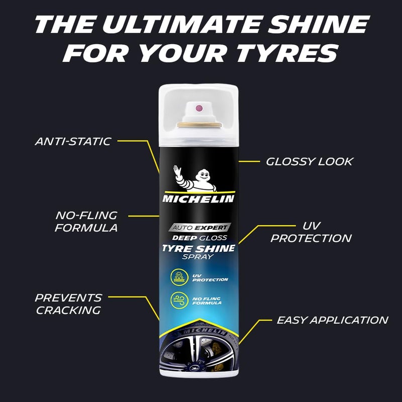 Michelin Tyre Shine Polish for Car 400ml | Instant Deep Black Gloss for Tyres & Plastic Parts with UV-Protection | Restores Faded Surfaces & Prevents Premature Ageing | Long-Lasting Non-Greasy Shine - Image 2