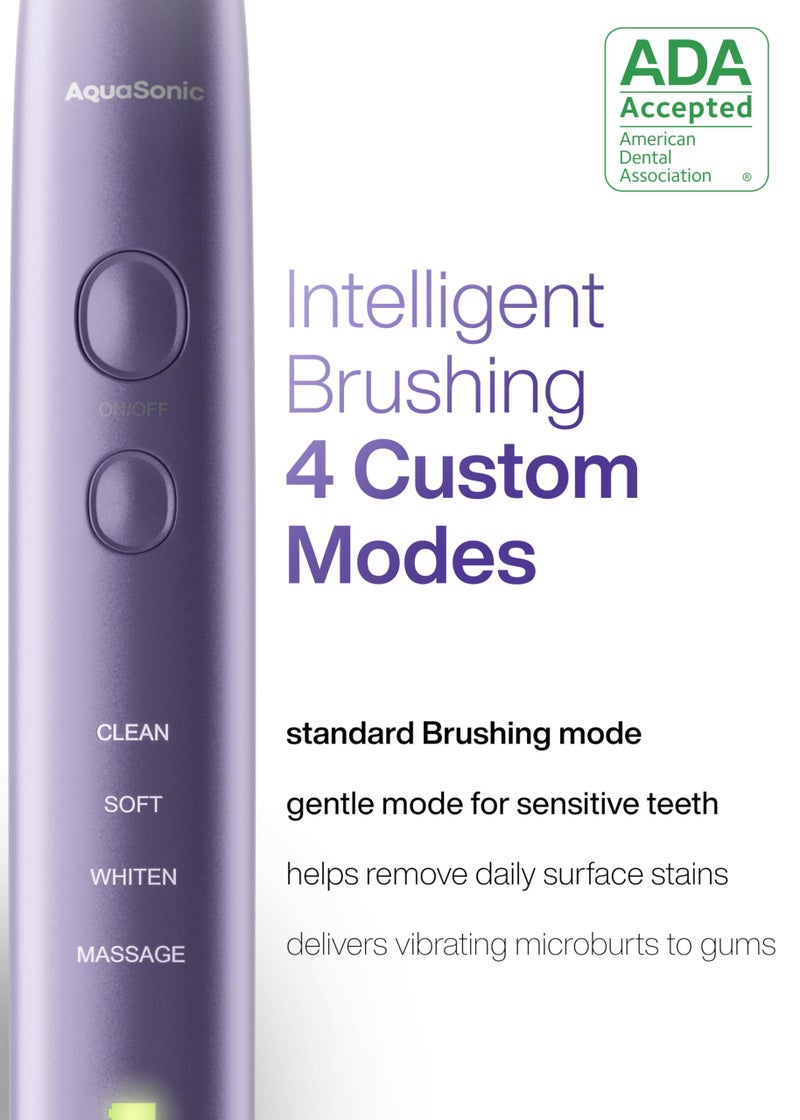 Aquasonic Vibe Series Ultra-Whitening Toothbrush – ADA Accepted Electric Toothbrush - 8 Brush Heads & Travel Case – 40,000 VPM Motor & Wireless Charging - 4 Modes w Smart Timer – Satin Violet - Image 4