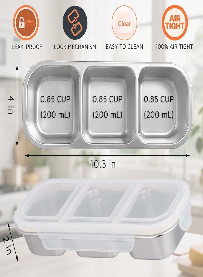 Toosunny Stainless Steel Snackle Box Container 3 Compartment Reusable Divided Food Storage Containers for School, Home, Travel - Image 3