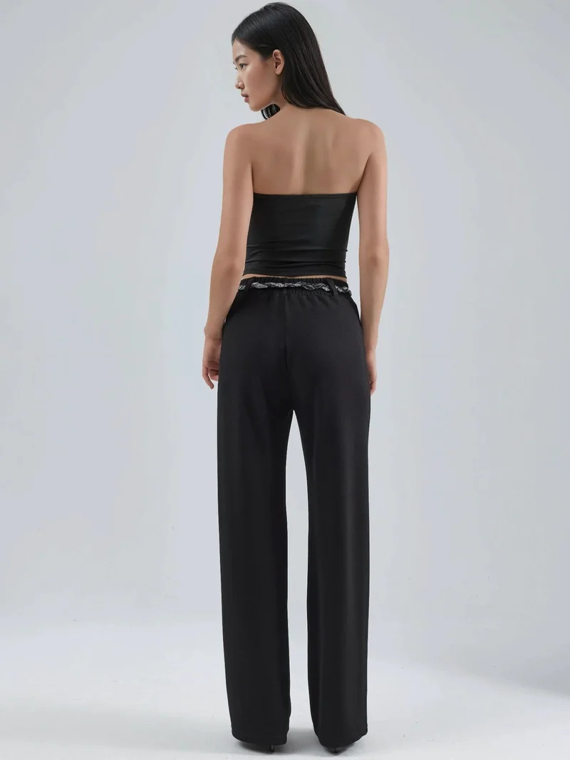 HICCUP Modal Touch Belted High Waist Straight Leg Knit Pants Bersan Collection