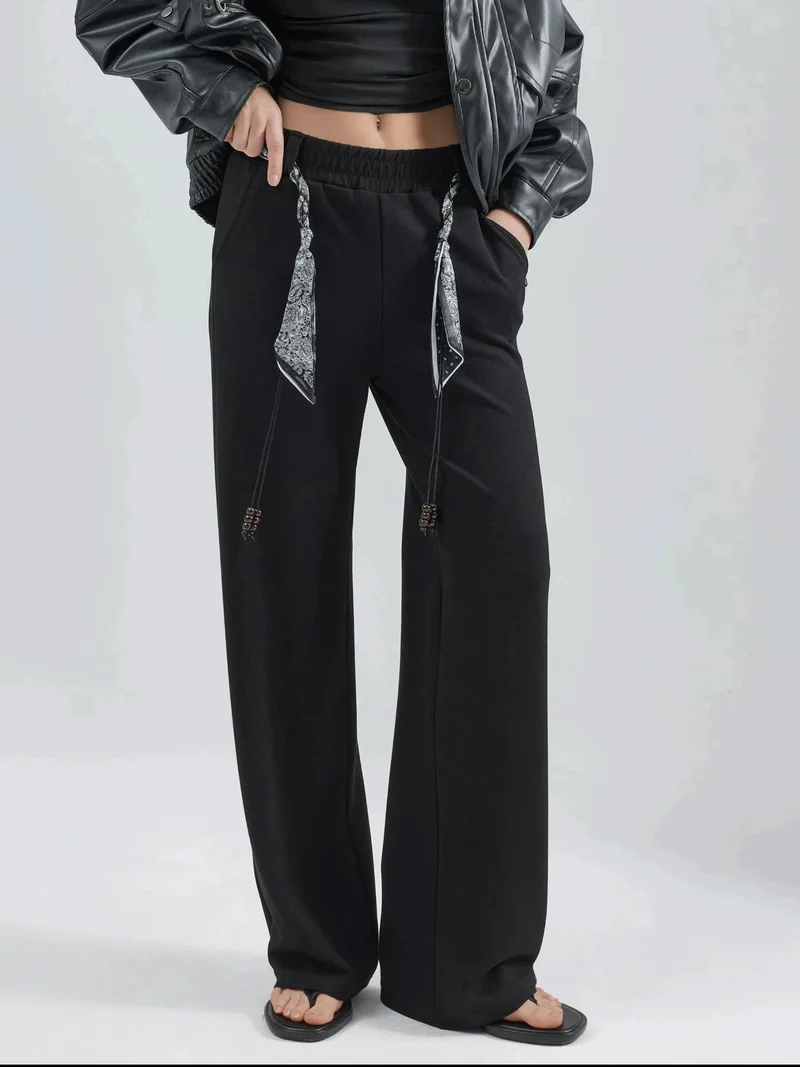 زوبعة Modal Touch Belted High Waist Straight Leg Knit Pants Bersan Collection