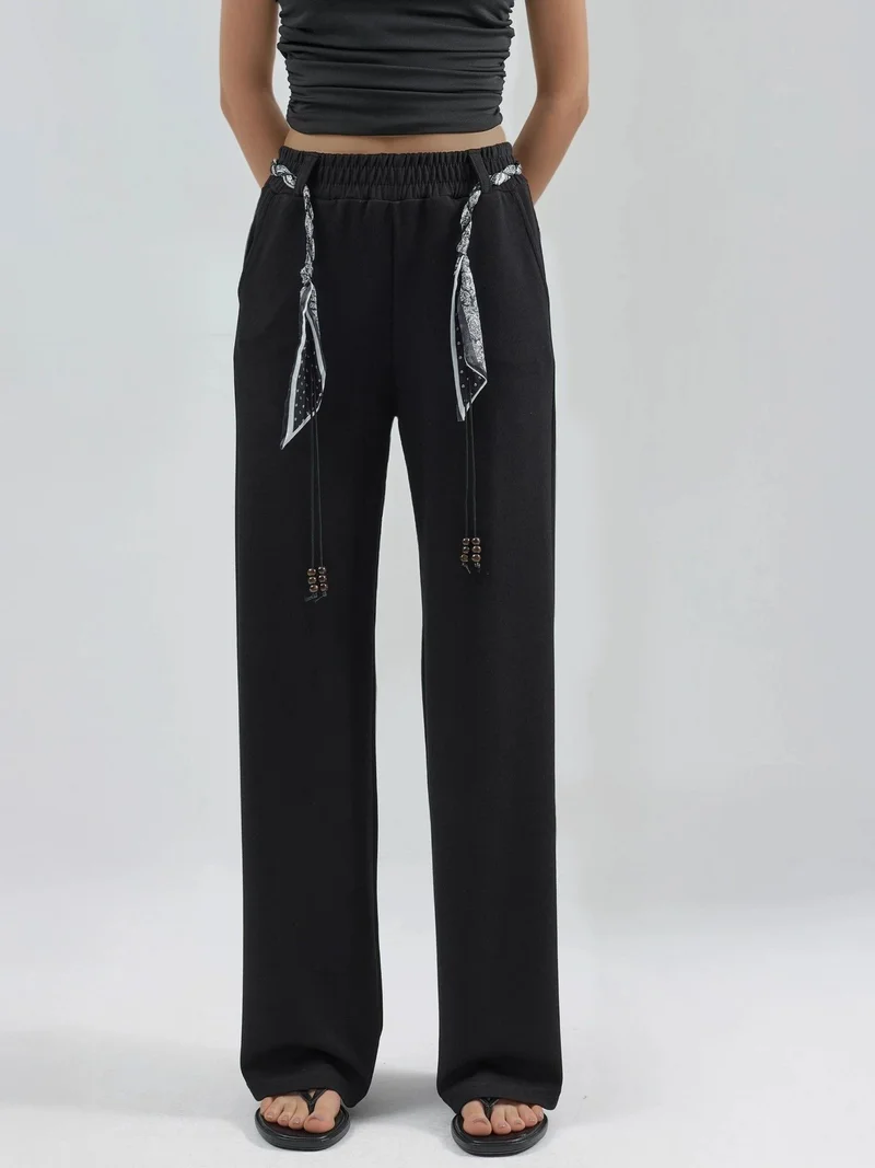 HICCUP Modal Touch Belted High Waist Straight Leg Knit Pants Bersan Collection