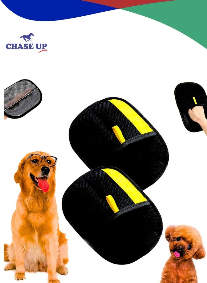 Chase Up Double Sided Pet Grooming Gloves, Reusable Dog & Cat Hair Remover Glove for Washing, Deshedding & Brushing, Antistatic Grooming Gloves for Long/Short Hair Pets (2 Packs)  - Image 1