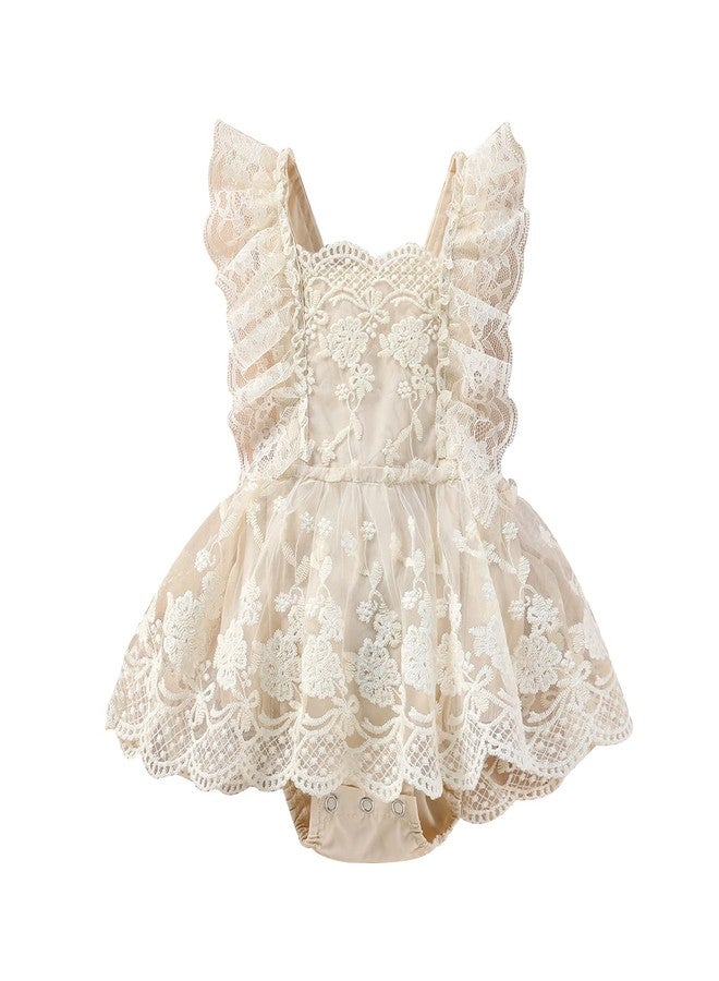 Yccutest Newborn Infant Baby Girl Onesie Romper Lace Ruffle Tulle Flower Sleeveless Bodysuit Birthday Outfit Toddler Jumpsuit (A-Beige, 6-12 Months) - Image 1