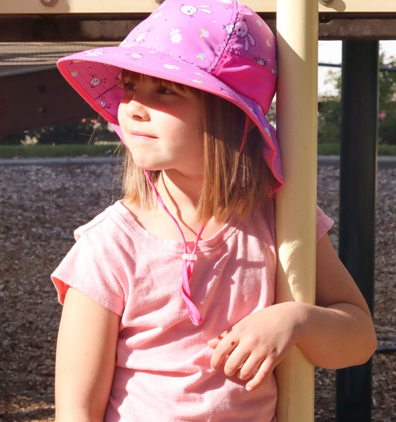 icolor Kids Sun Hat UPF50+ Sun Protection Bucket Hat Toddler Summer Travel Beach Play Hats with Neck Flap for Girl Ages 3~10 (DarkPink-Rabbit) - Image 4
