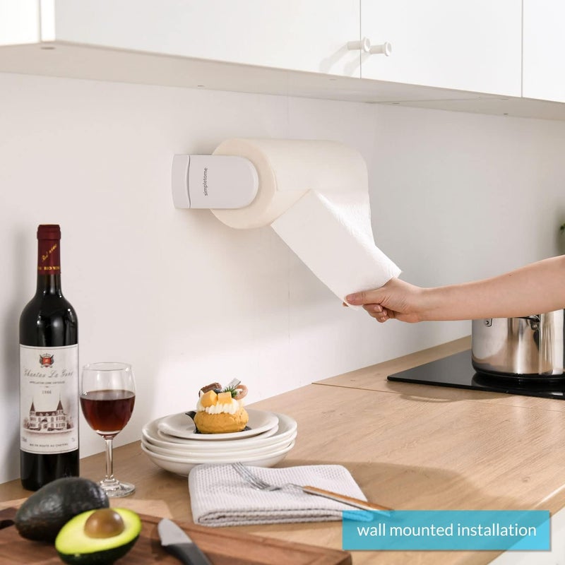 simpletome ONE Hand Tear Paper Towel Holder Under Cabinet Adhesive or Drilling Installation Aluminum Alloy + ABS (White) - Image 5