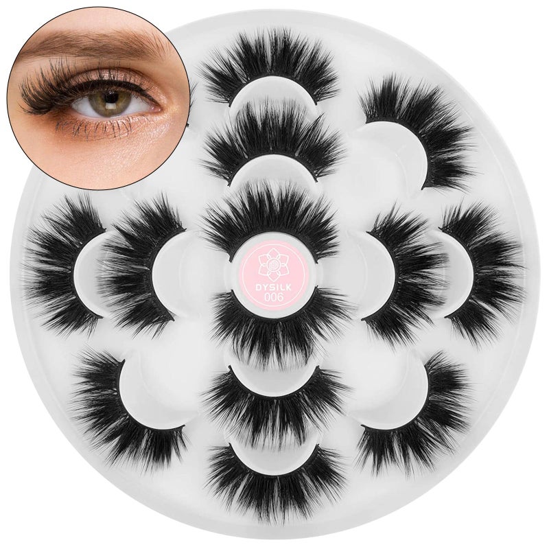 DYSILK Wispy Lashes Mink Eyelashes  Fluffy Eyelashes 7 Pairs 6D Lashes Faux Mink Eyelashes Wispy Lashes Natural Look False Eyelashes Long Lashes Pack Mink Lashes Soft Reusable Eye Lashes 006