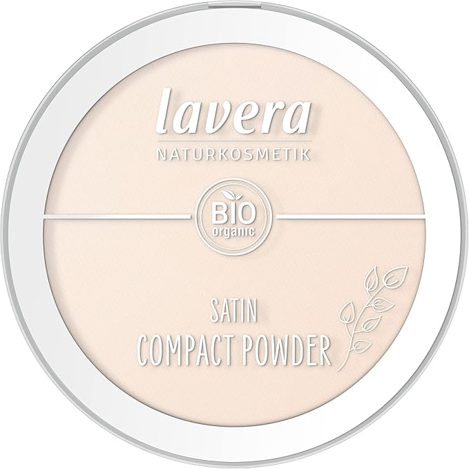 lavera Satin Compact Powder Light 01 nude Organic Almond Oil Organic Rice Powder Vegan Mattifying LongLasting Velvety Texture 1 x 95g - Image 1