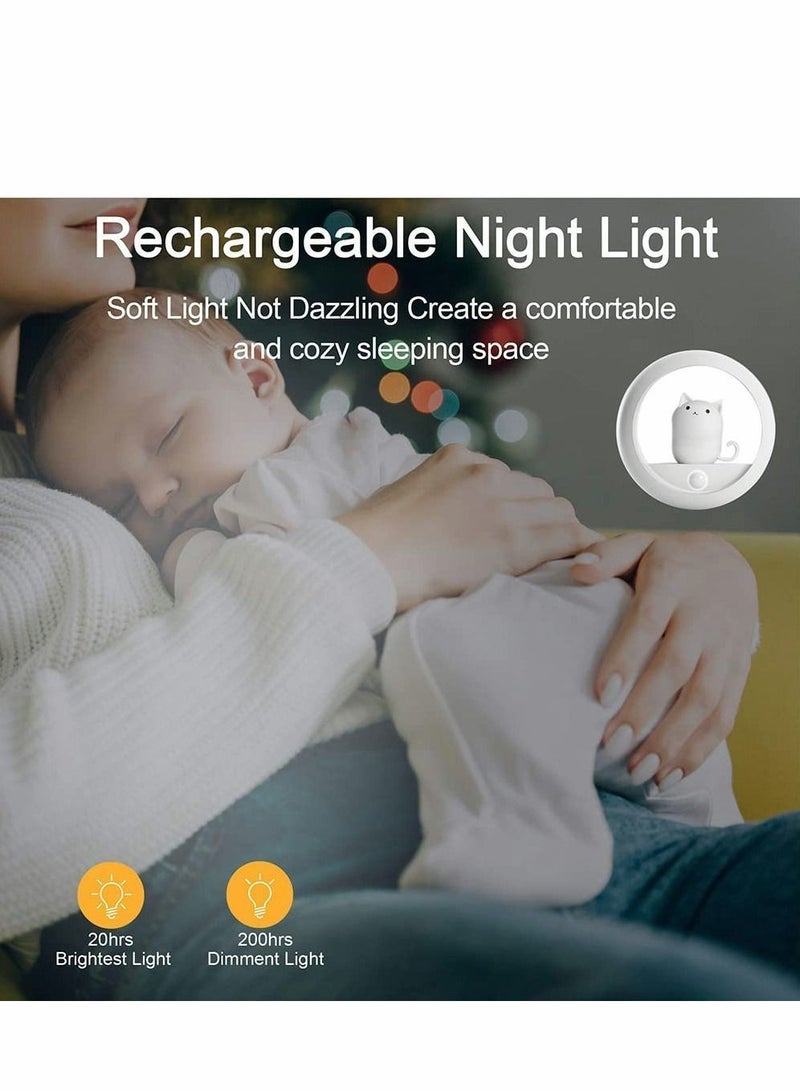 Y&D Motion Sensor Cat Night Light,with Built-in Rechargeable Battery for Wall Closet Bedroom Bathroom Nursery Kitchen Hallway Stairs, Natural White LED with Brightness Levels, Stick-Anywhere  - Image 2