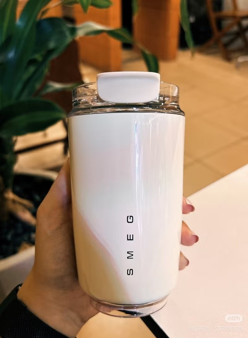 Smeg Travel Coffee Mug, 240ml Insulated Beverage Cup With Leakproof Lid, Long Lasting Coffee Tumbler With Lid And Straw, Travel Coffee Thermos （White） - Image 2