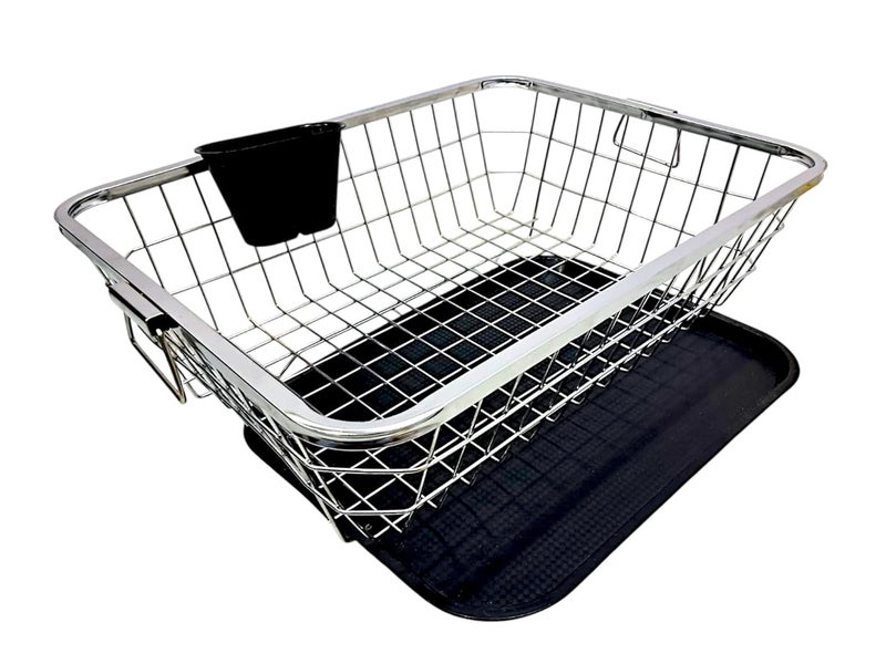Tinbell Stainless Steel Kitchen Dish Drying Rack with Draining Tray and Spoon Holder Utensil BasketPlate StandBartan BasketDish Rack Size 57 44 20 Cm - Image 1