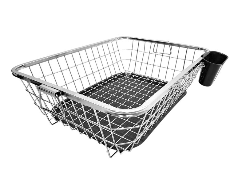 Tinbell Stainless Steel Kitchen Dish Drying Rack with Draining Tray and Spoon Holder Utensil BasketPlate StandBartan BasketDish Rack Size 57 44 20 Cm - Image 2