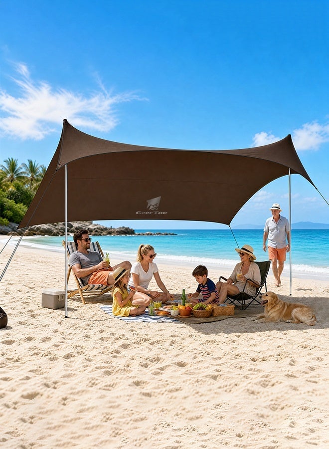 GEERTOP Portable Beach Canopy, 3x3m, Khaki – Windproof Sun Shade Tent with Sandbags - Image 1
