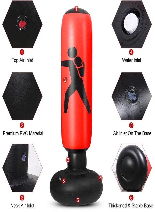 حقيبة ملاكمة ماستايل® 160 سم من مادة PVC، حقيبة هدف لياقة بدنية قابلة للنفخ قائمة بذاتها، حقيبة رملية عمودية قائمة بذاتها مع مضخة هواء قدم مجانية (النمط 2) - Image 3